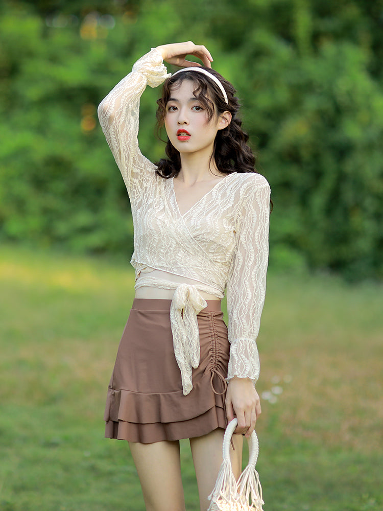 【ワイヤー入り】お洋服っぽい体型カバー水着上下4点セット