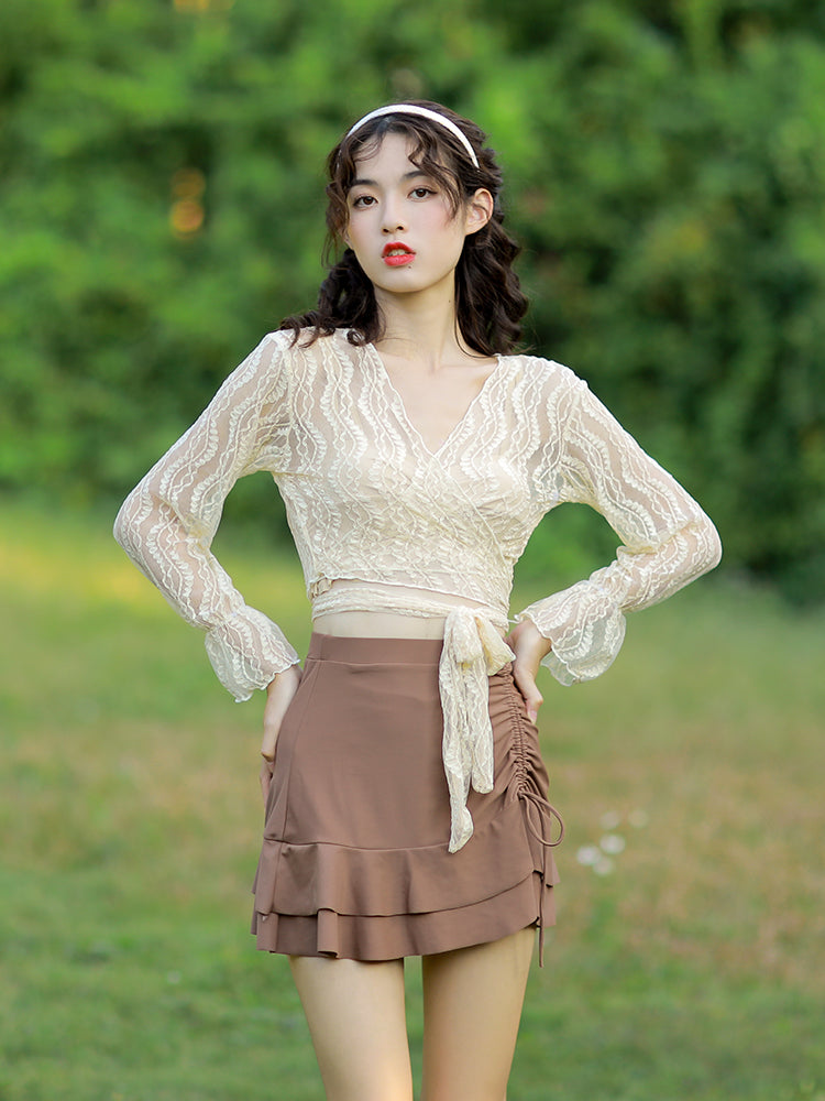 【ワイヤー入り】お洋服っぽい体型カバー水着上下4点セット