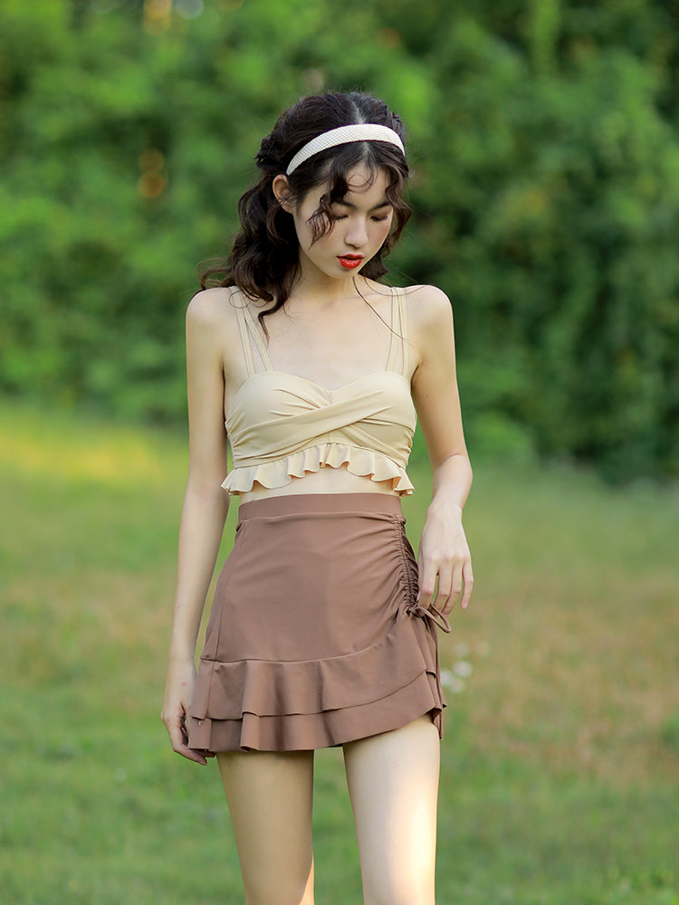 【ワイヤー入り】お洋服っぽい体型カバー水着上下4点セット