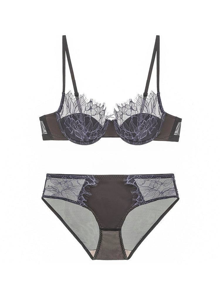 【ワイヤー入り】アイラッシュレース ソフトワイヤー ブラ&ショーツ