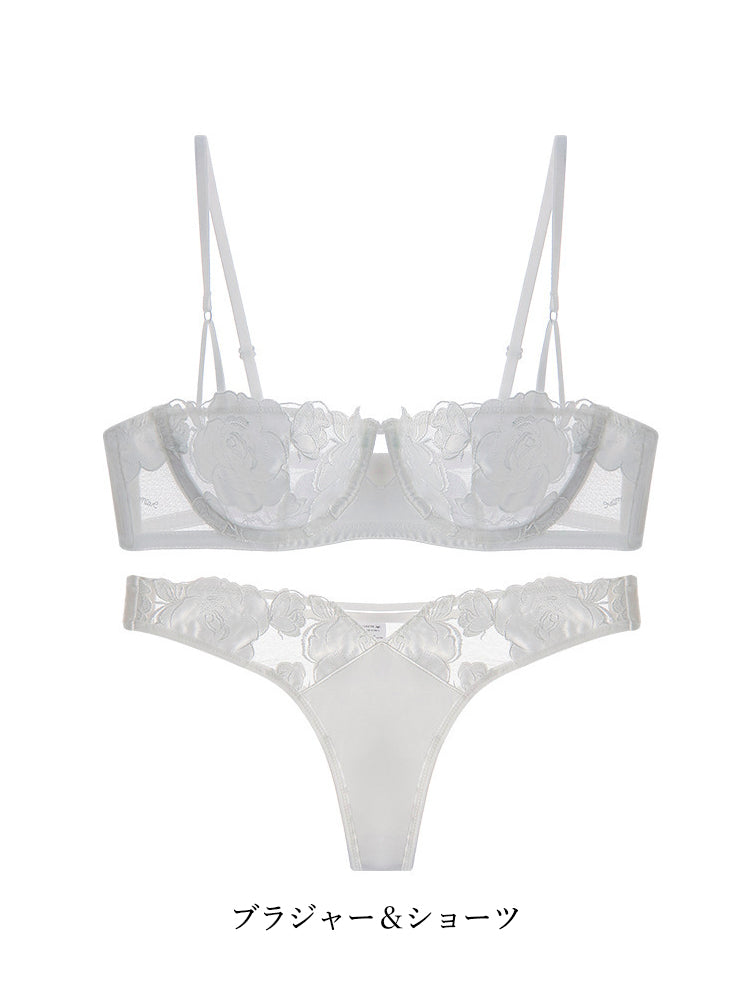 【ワイヤー入り】大人セクシー大花柄 ノンパテッドブラ 1/2カップ