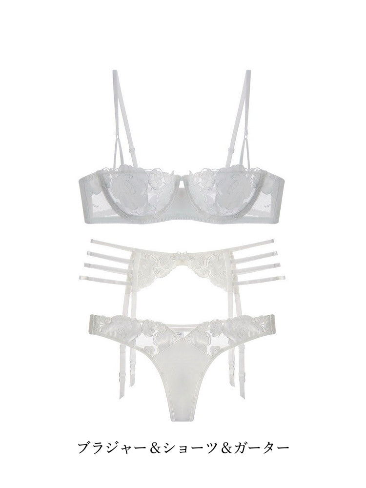 【ワイヤー入り】大人セクシー大花柄 ノンパテッドブラ 1/2カップ