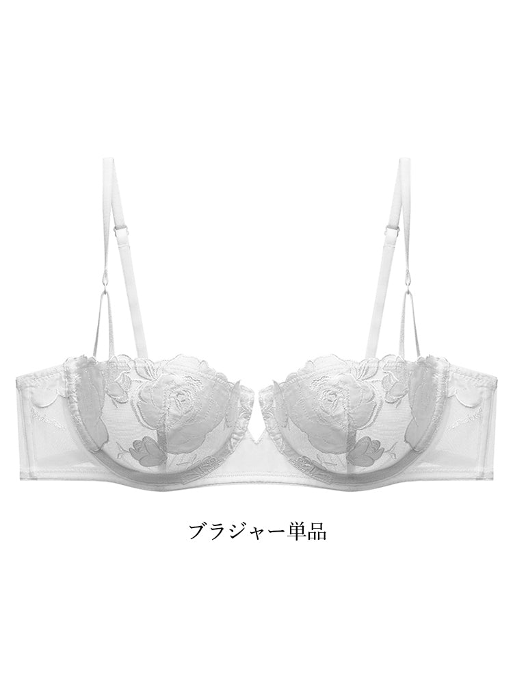 【ワイヤー入り】大人セクシー大花柄 ノンパテッドブラ 1/2カップ