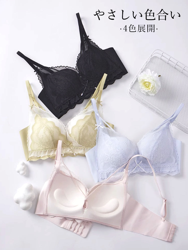 【A-Cカップ 補正効果】脇高設計 総レースブラセット ノンワイヤー盛れる