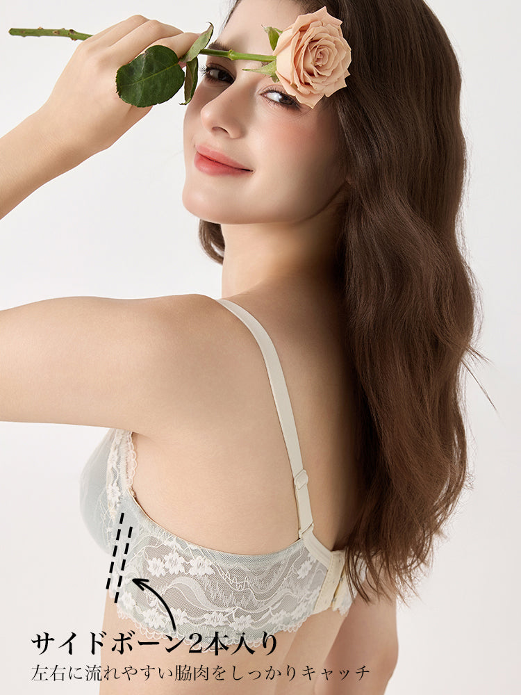 【ノンワイヤー盛れる】花柄総レース盛りブラ&ショーツ