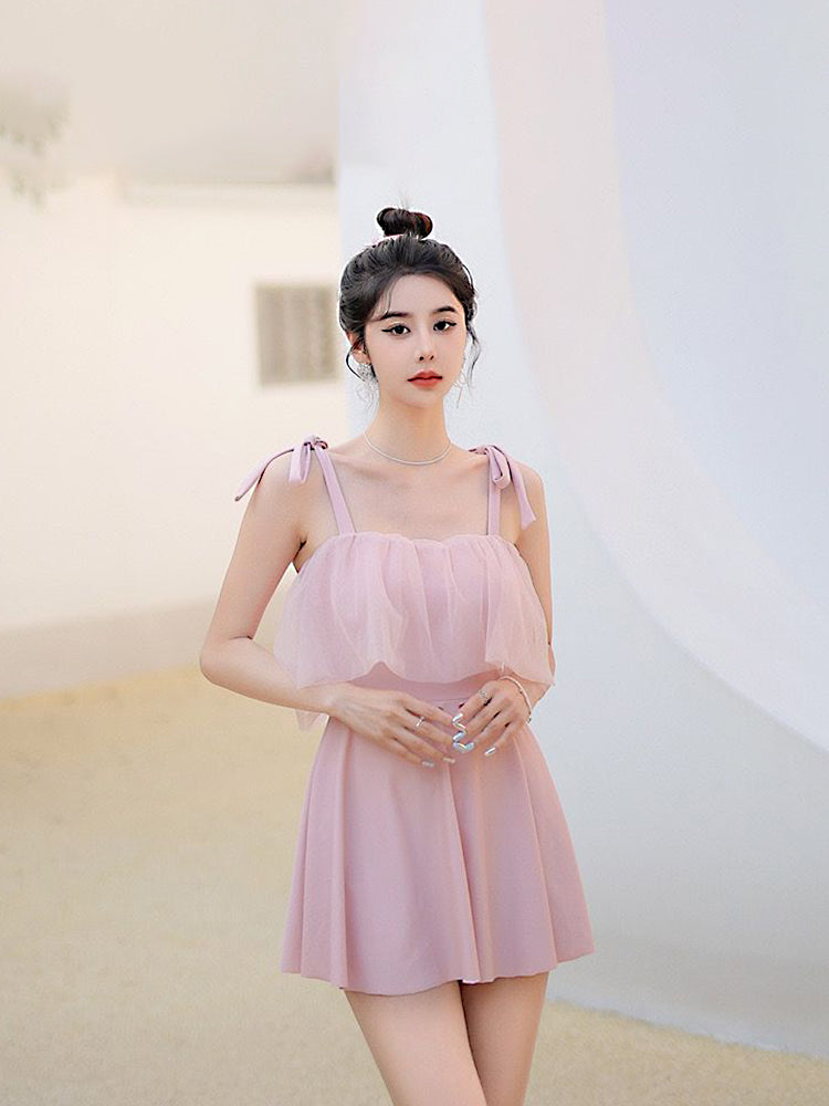 【ノンワイヤー】肩紐リボン仕様 お洋服っぽい水着