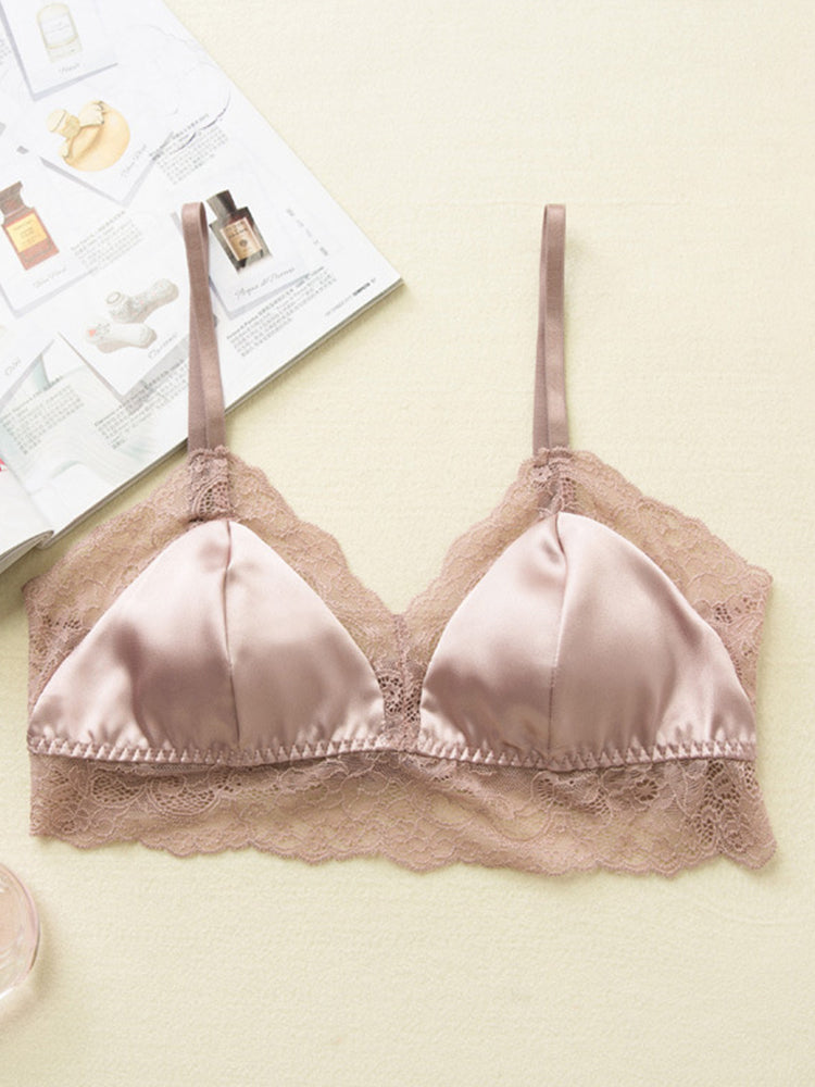 【ノンワイヤー】裏地100%シルク レースワイヤーレスブラ