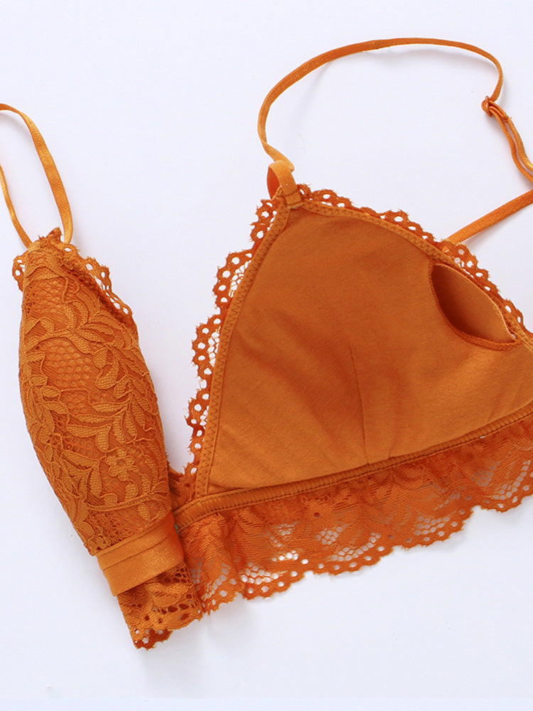 【ノンワイヤー】クロスバック ノンワイヤー総レースブラジャー&ショーツ