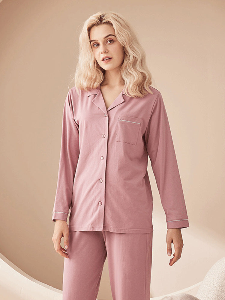 ボタン開閉 長袖エコパジャマ