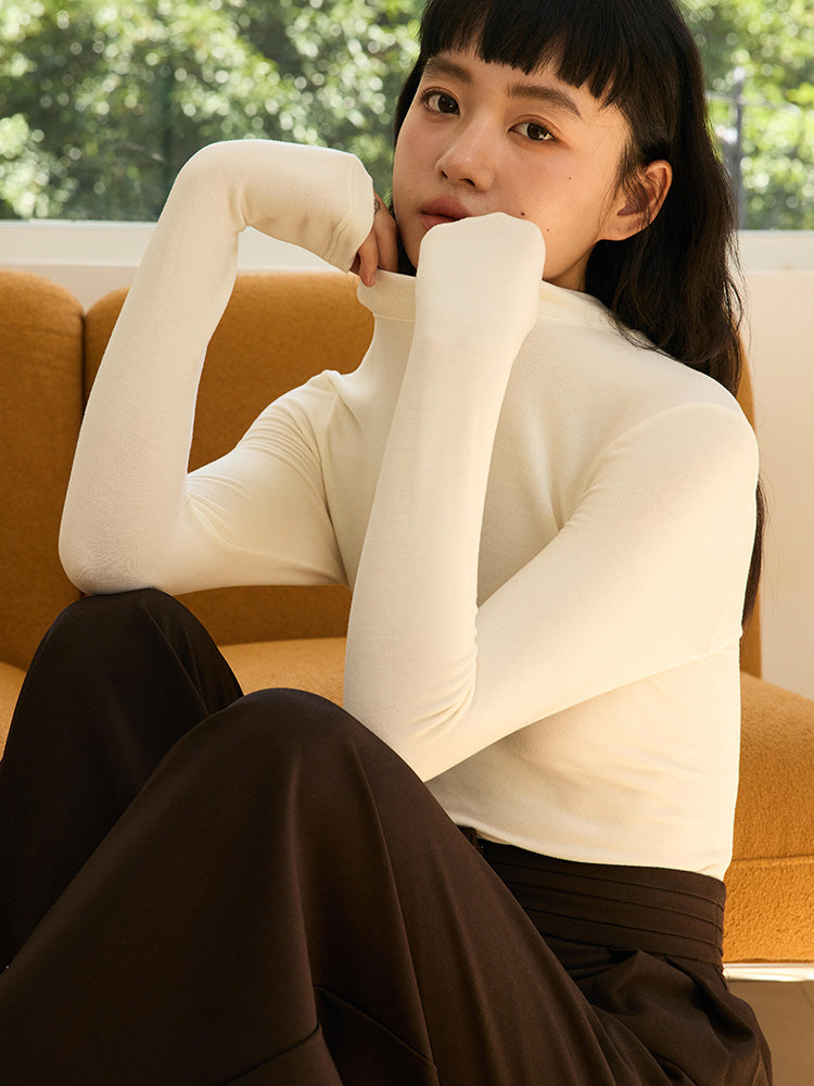 【在庫処分】ふんわり軽い ハイネックニット ウール混 インナー