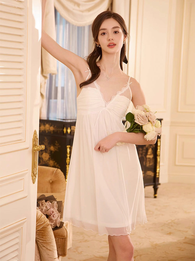 【在庫処分】カップイン メッシュ重ね 大人可愛い ルームワンピース