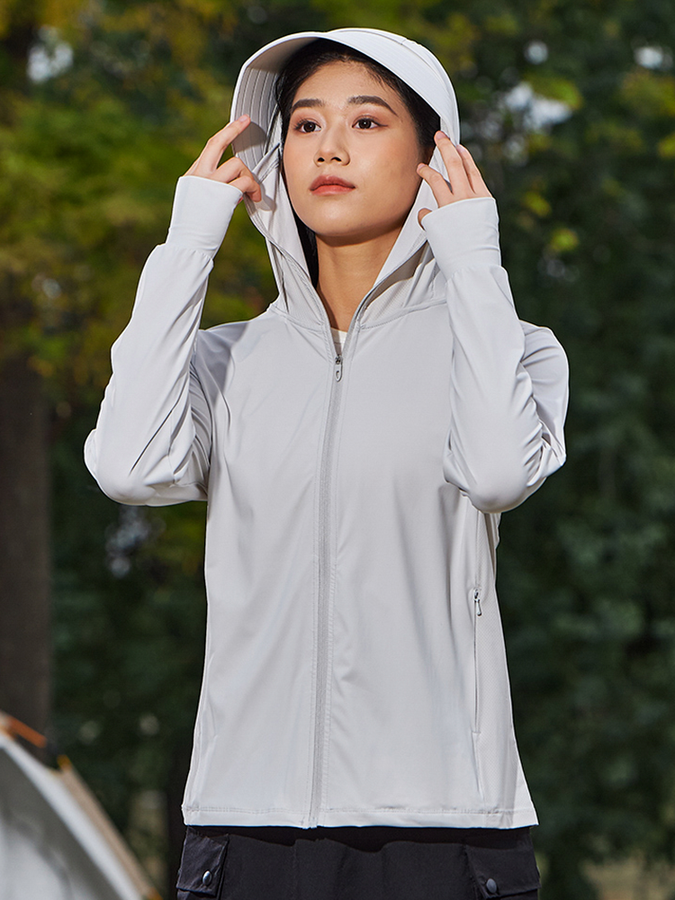 【UPF50+】日焼け対策 指穴付ジップアップパーカー(女性)