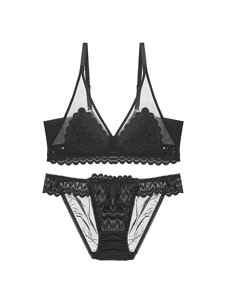 【ノンワイヤー】大人可愛い花柄総レースブラ&ショーツ