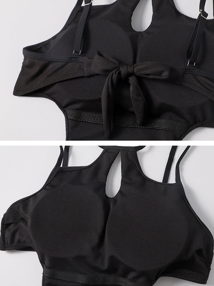 【ノンワイヤー】バック横結び 腰細く見せ ワンピース水着