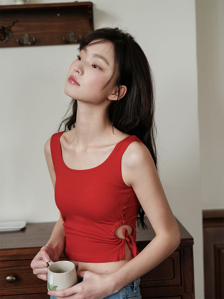 【在庫処分】サイドホールギャザー カップ付き キャミソール