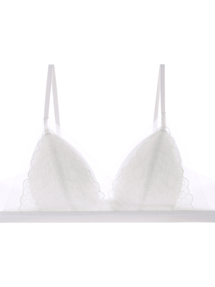 【ノンワイヤー】通気三角パッド ノンワイヤーレースブラ