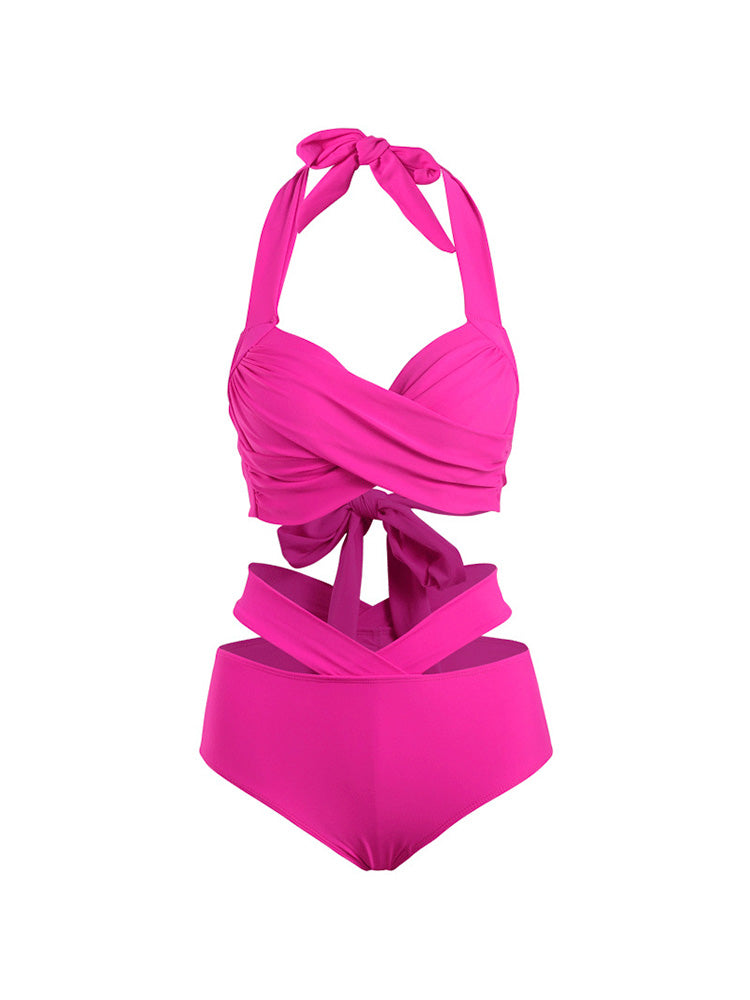 【ワイヤー入り】ホルダーネック 細見え交差デザインビキニ 2点セット