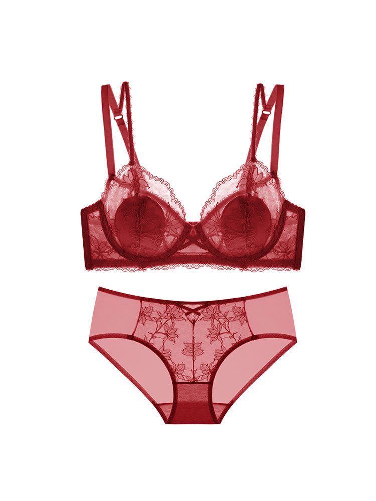 【エアリー・ワイヤー入り】リリー柄 小さく見せるブラセット