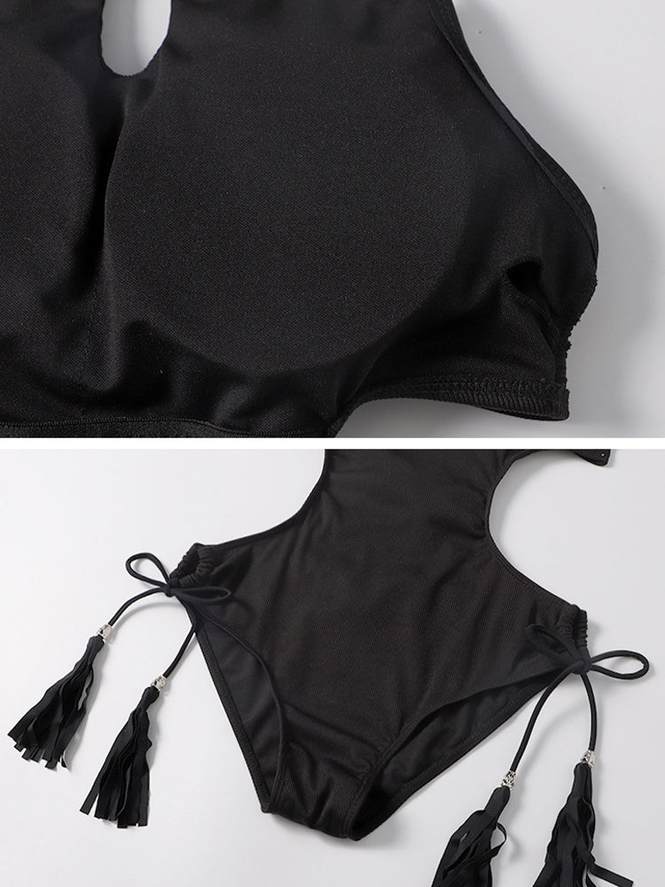 【ノンワイヤー】バック横結び 腰細く見せ ワンピース水着