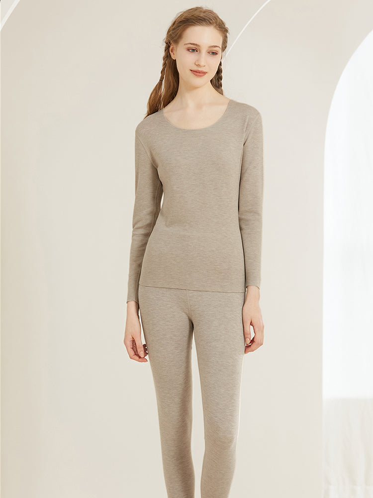 【在庫処分】【裏地ウール&マルベリーシルク素材】-10℃まで使える あったかインナー(トップスとボトムス2点セット)