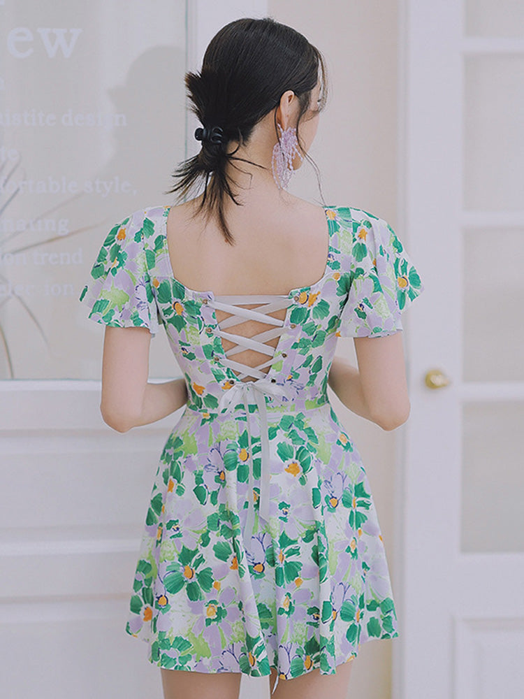 【ノンワイヤー】花柄フリルワンピース水着