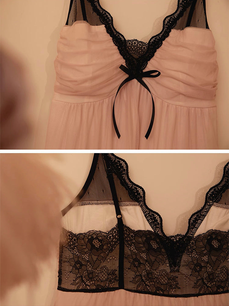 【在庫処分】カップイン メッシュ重ね 大人可愛い ルームワンピース