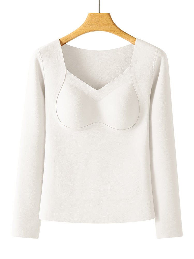 【在庫処分】【裏地ウール&シルク素材 蓄熱保温】あったか カップ付きインナー 裏起毛 厚手