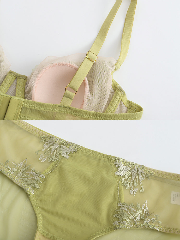 【エアリー・ワイヤー入り】花柄刺しゅうブラセット 3/4カップ