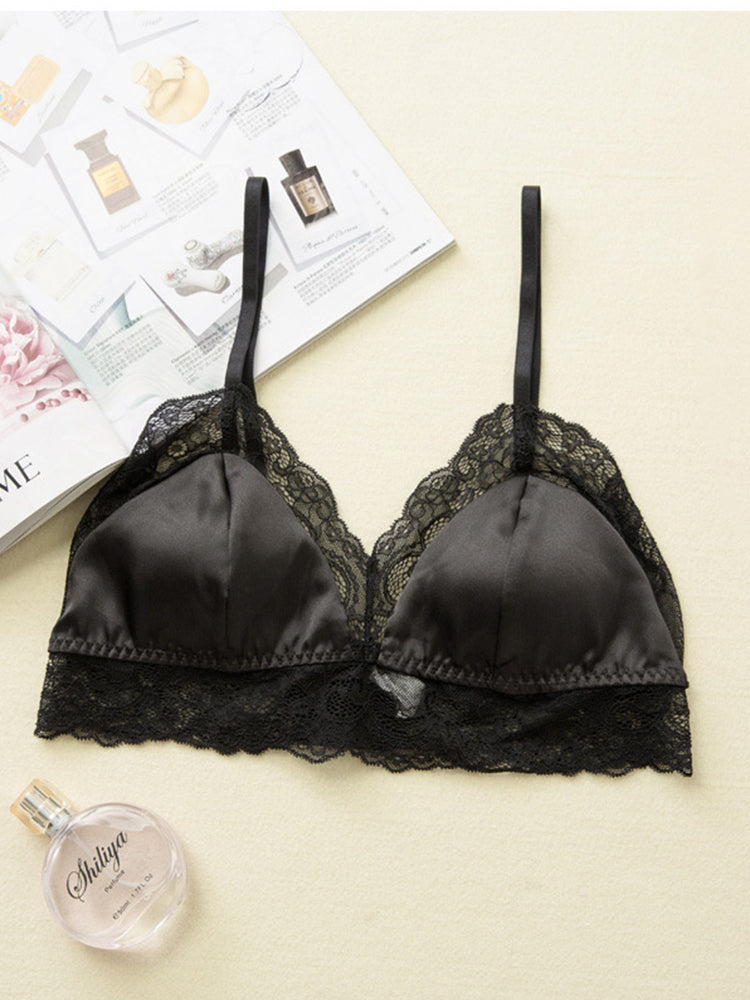 【ノンワイヤー】裏地100%シルク レースワイヤーレスブラ