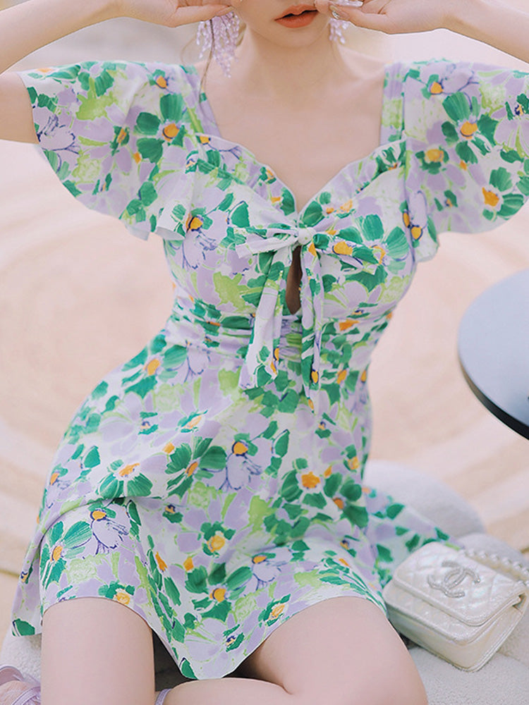 【ノンワイヤー】花柄フリルワンピース水着