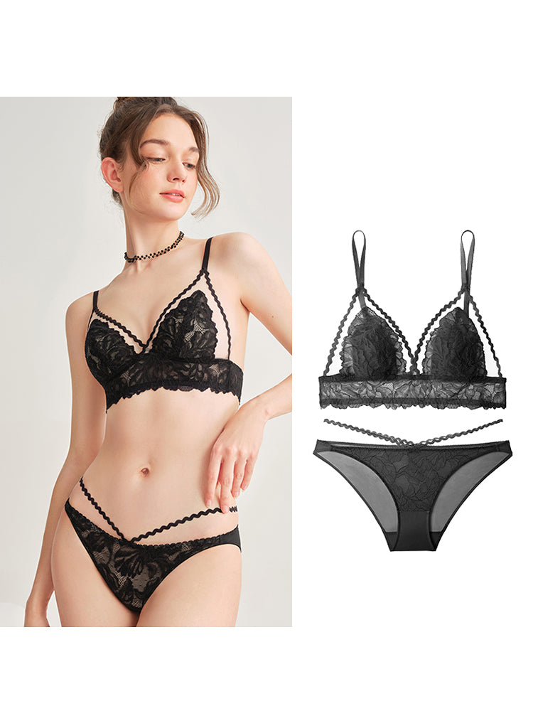 【エアリー・ノンワイヤー】配色ブラジャー&ショーツ