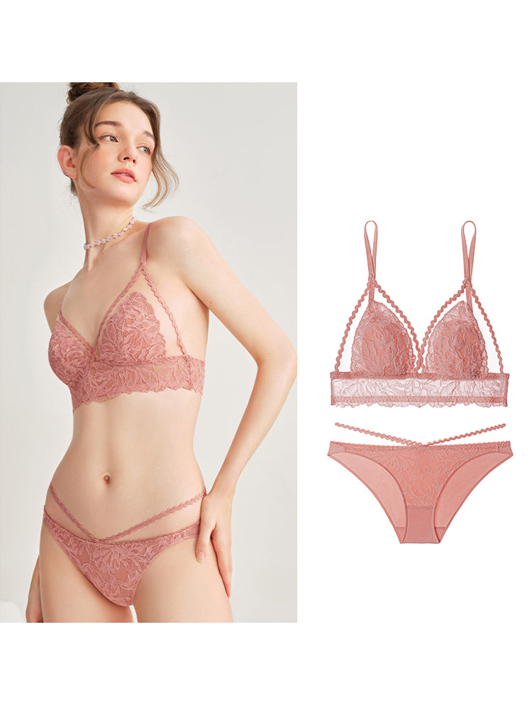 【エアリー・ノンワイヤー】配色ブラジャー&ショーツ