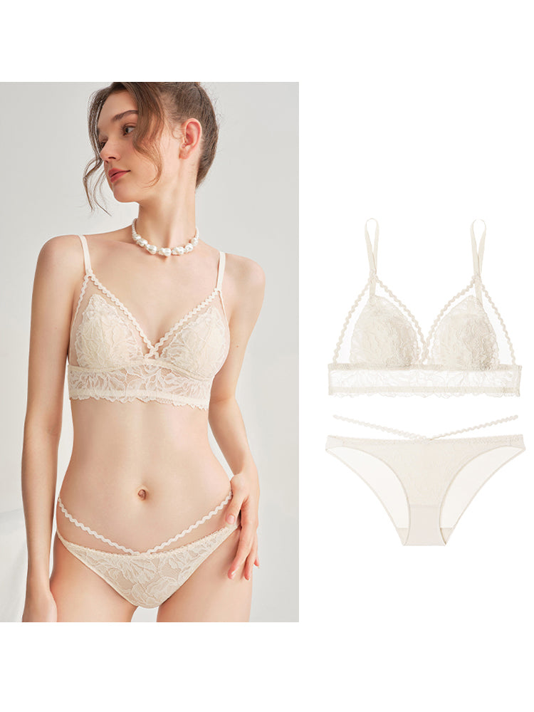 【エアリー・ノンワイヤー】配色ブラジャー&ショーツ