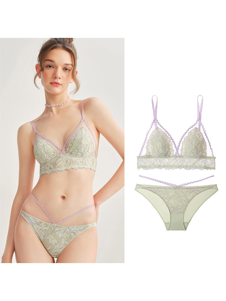 【エアリー・ノンワイヤー】配色ブラジャー&ショーツ