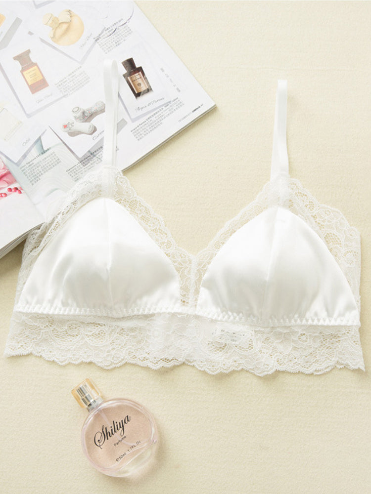 【ノンワイヤー】裏地100%シルク レースワイヤーレスブラ