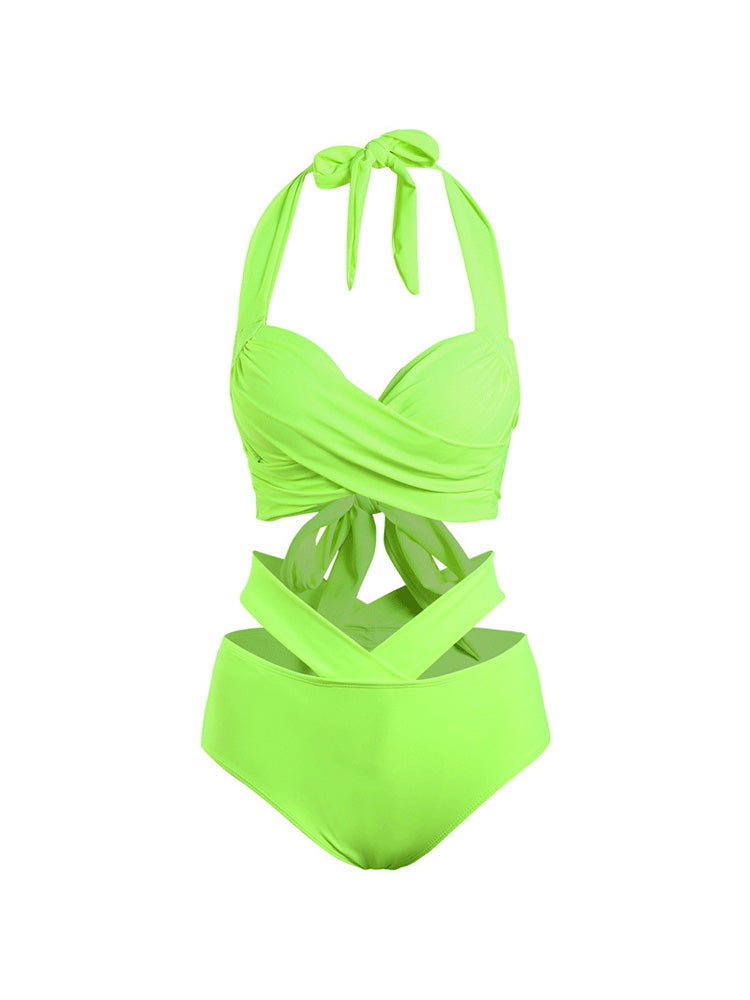 【ワイヤー入り】ホルダーネック 細見え交差デザインビキニ 2点セット