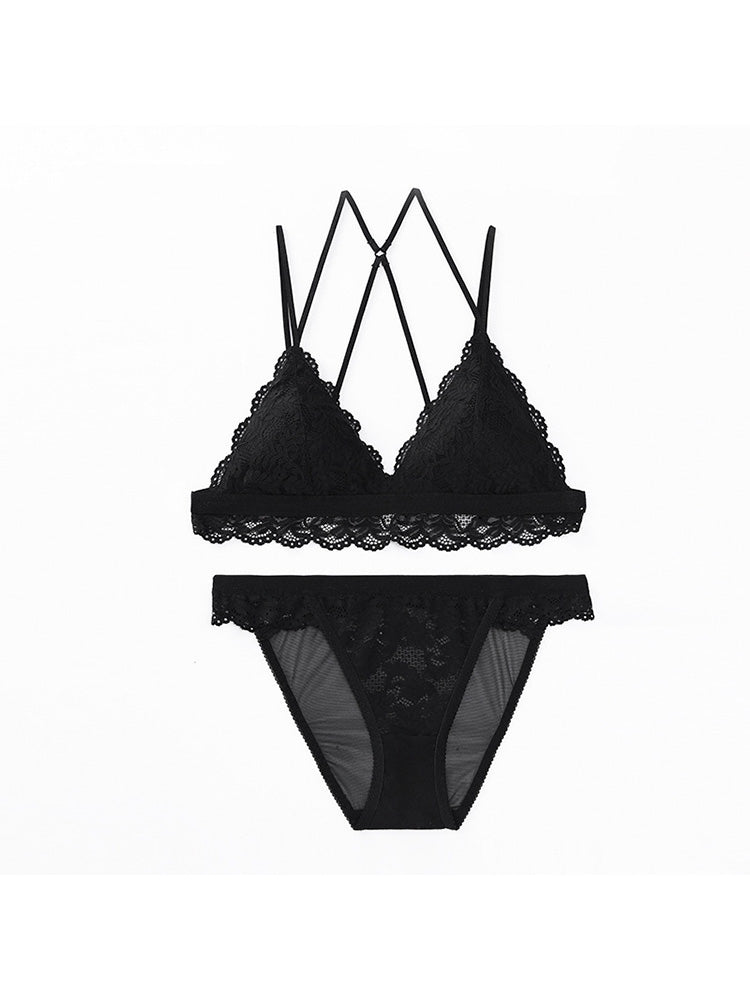 【ノンワイヤー】クロスバック ノンワイヤー総レースブラジャー&ショーツ