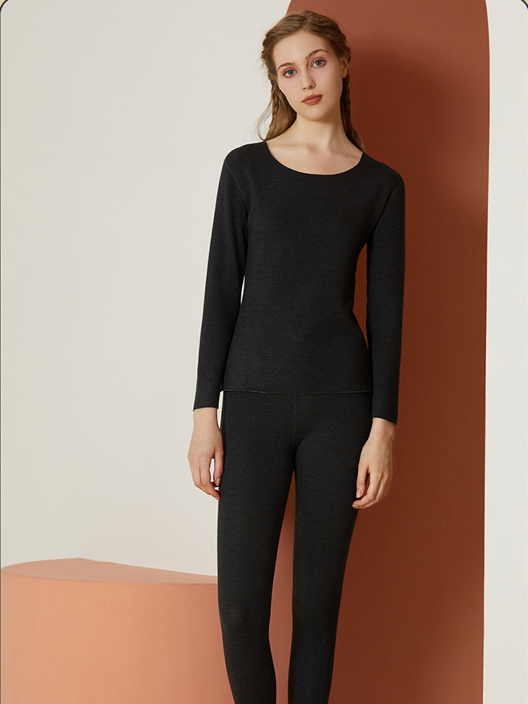 【在庫処分】【裏地ウール&マルベリーシルク素材】-10℃まで使える あったかインナー(トップスとボトムス2点セット)