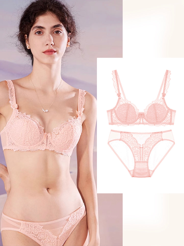 【ワイヤー入り】軽い心地 総レースブラ&ショーツ