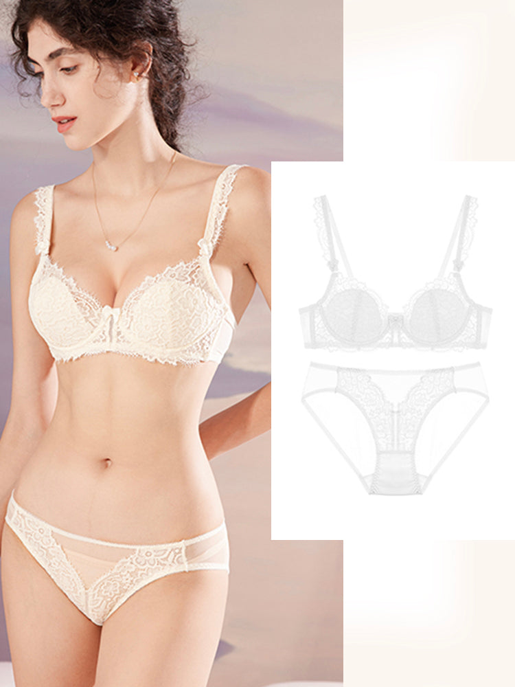 【ワイヤー入り】軽い心地 総レースブラ&ショーツ