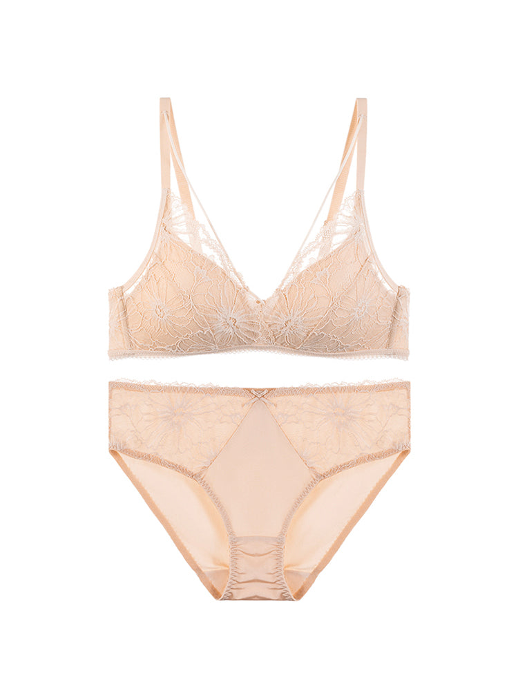 【ノンワイヤー】軽い!総レース ノンワイヤーブラ&ショーツ