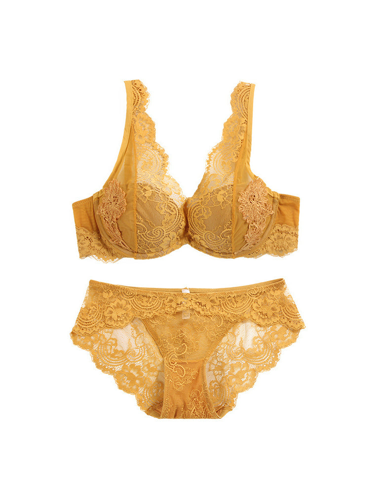 【ワイヤー入り】肩までレースブラ&ショーツ