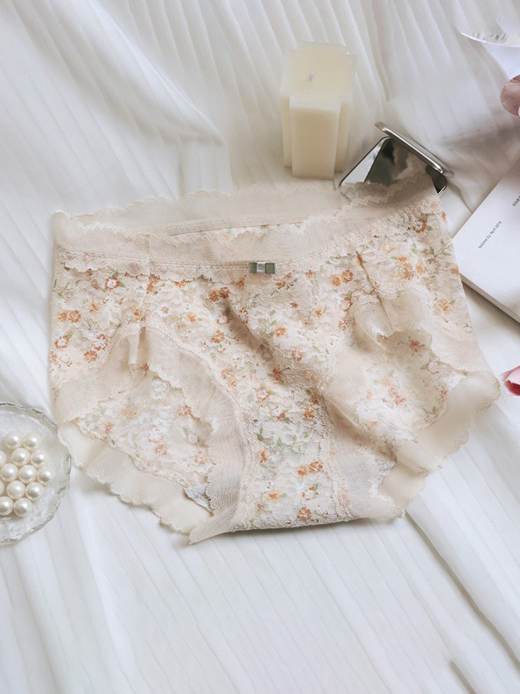 花柄 総レースショーツ はきこみ丈ふつう