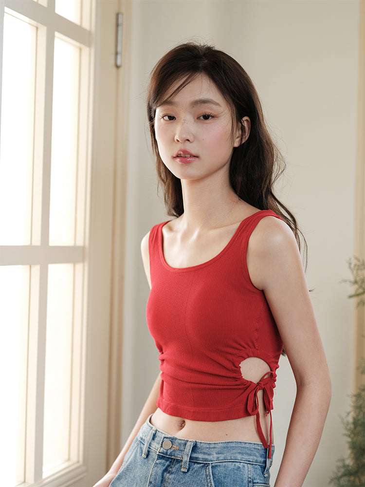 【在庫処分】サイドホールギャザー カップ付き キャミソール