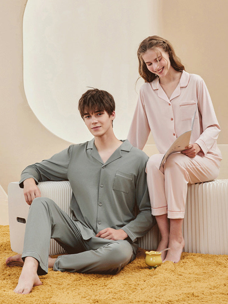 ボタン開閉 長袖エコパジャマ