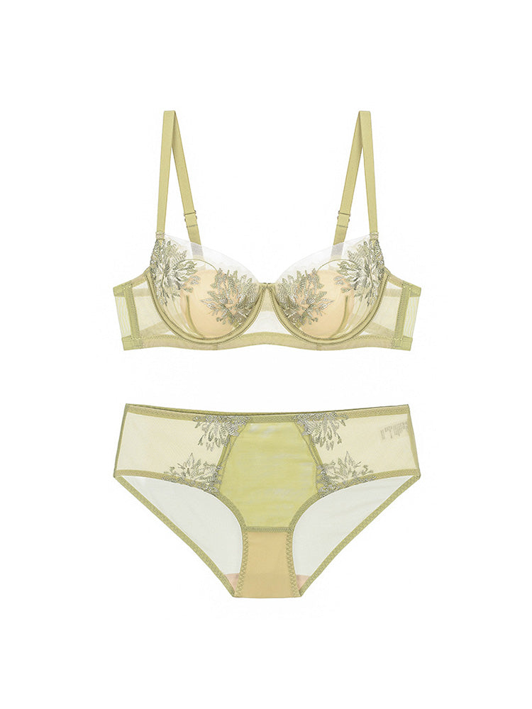 【エアリー・ワイヤー入り】花柄刺しゅうブラセット 3/4カップ