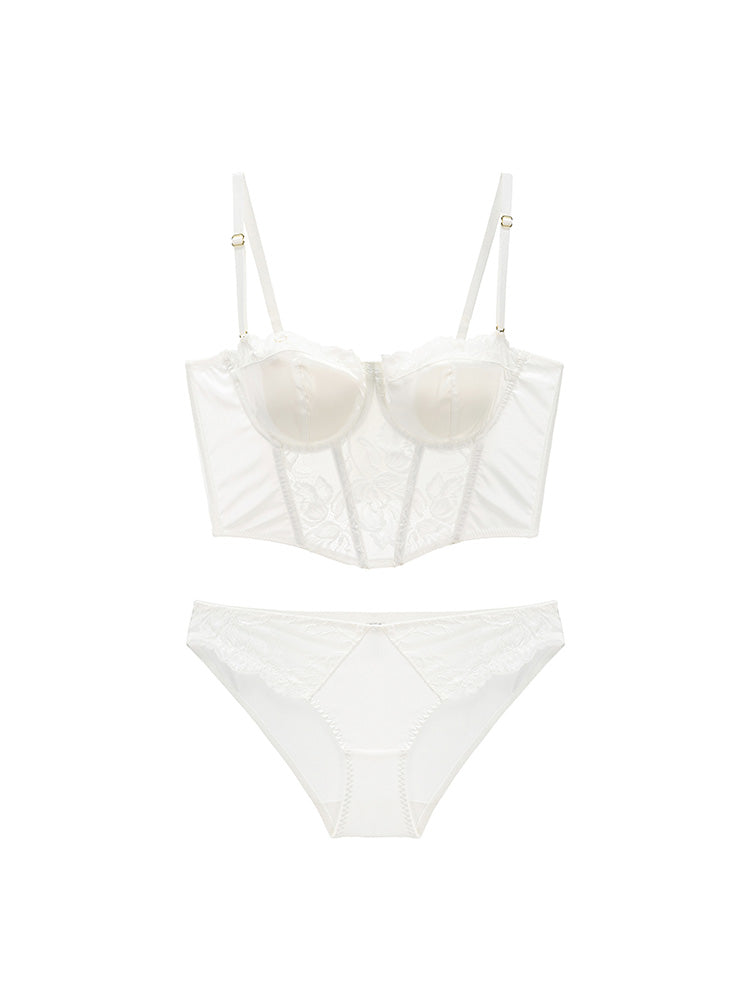 【ワイヤー入り】脇スッキリ ロング丈ブラ&ショーツセット