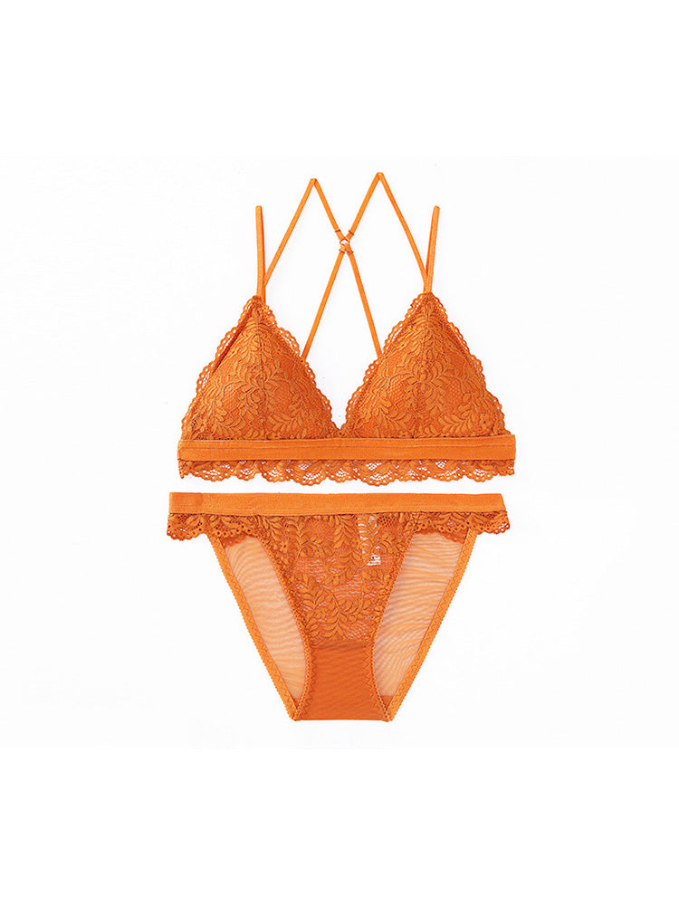 【ノンワイヤー】クロスバック ノンワイヤー総レースブラジャー&ショーツ