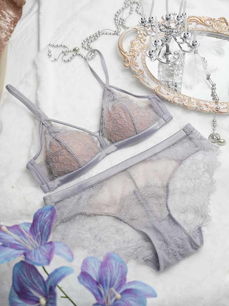 【ノンワイヤー】総レース ノンワイヤー通気ブラ&ショーツ