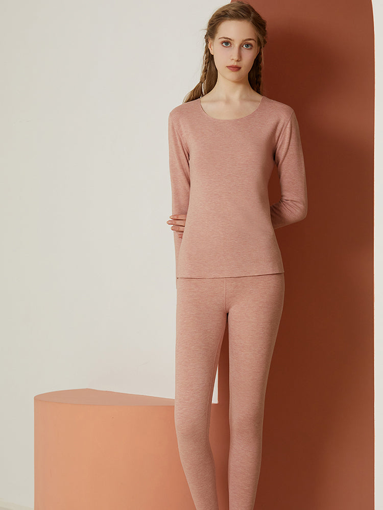 【在庫処分】【裏地ウール&マルベリーシルク素材】-10℃まで使える あったかインナー(トップスとボトムス2点セット)